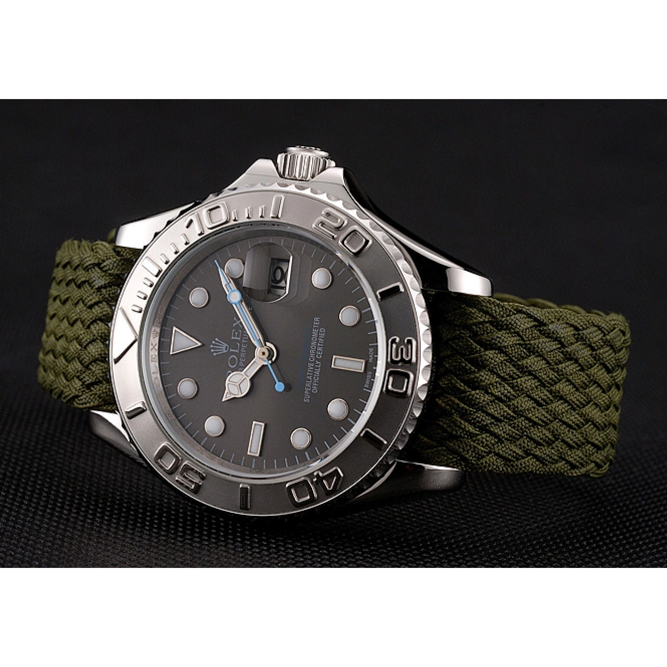 Aaa fake watches Green Master Rolex Bracelet 1453869 Fabric Yacht Dial Green 0712